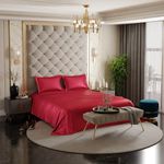 Stoa Paris Satin Bedsheets for Double Bed - 300Tc Premium Bedsheet with 2 Pillow Covers, Luxury Bedding Set, for Diwali Decoration, Home Decor Gifting, for Couples, Wedding, Flirty Red,300 TC