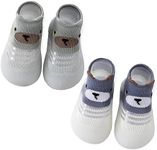 HOVELL Baby Boys Girls Socks Shoes Summer Breathable Thin Mesh Anti-Skid Indoor Slippers Sneakers Two Pairs(Grey Blue Bear,Thin,2-3Y)