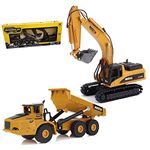 Gemini&Genius Heavy Metal Die-cast Articulated Dump Truck Excavator Engineering Vehicle Construction Alloy Models Toys for Kids and Decoration House Set (Dump Truck& Excavator Suit)