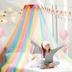 LOAOL Rainbow Bed Canopy, Kids Canopy Princess Girls Fairy Dream Tent with 28 Multi-Colored, Crib Canopy Hanging Netting for Bedroom, Canopy Pink Dome Reading Corners Room with Stars Decor