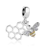 GMXLin Honey Bee Honeycomb Insect Charm Dangle Bead for Pandora Bracelet Mom Wife Sister Friend Birthday Gift