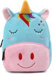 HappyChild Kids Plush Backpack for Boys and Girls, Plush Animal Cartoon Mini Backpack Little kids bags for 2-5 years (BLUE PINK UNICORN)