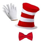 BrainGiggles Cat In the Hat Costume Kids Accessories -Gloves, Bow Tie and Hat | World Book Day Costume Fancy Dress Halloween Costume for Kids | Dr Seuss Costume for Book Week | Kids Costume