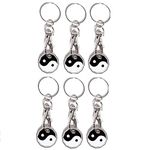 Pack of 6 x Shopping Trolley Token UK Keyring £1 Coin Shape Pound Tokens Key Ring for Supermarkets Locker Gym (6 x Yin Yang)