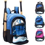 Rudmox Baseball Bag Backpack, Soccer Bag, Basketball Backpack, T-Ball & Softball Bag with Fence Hook Holds Bat, Helmet, Basketball, Football, Vollyball, Gloves (Royal Blue)