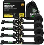 Rhino USA E Track Ratchet Tie Down Straps (4,500lb Break Strength) - Includes (4) Premium 2" x 16' eTrack Tie Downs - Ultimate Heavy Duty eTrack Cargo Strap System for Trailer, Truck, Motorcycle