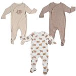 Little Peaches Pure Cotton Baby Girls Sleepsuits, Baby Sleep Romper/Bodysuits/Jumpsuits, Snap Buttons, Pack of 3, Brown (12-18 Months, Busy-Growing)