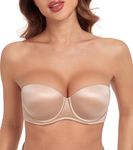 HACI Push up Strapless Bra Thick Padded Add a Cup Demi Underwire Multiway T-Shirts Bra for Women's(Beige,40A)