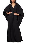 YouKD Wemen's Solid Color Long Kaftan Maxi Dress Pluse Size Homewear Bikini Beach Cover Up Robes A Black
