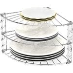 SimpleHouseware 3-Tier Corner Shelf Plate Rack for Counter and Cabinet Organizer, Chrome