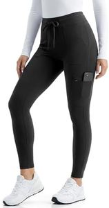 TINYLEMON Scrub Pants for Women High Rise Yoga Waist Cargo Uniform Pants with 6 Pockets 4-Way Stretch Anti-Wrinkle Knit Yoga Waistband Scrub Leggings for All Day Comfort (Black, S)