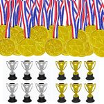 Artong Quality Strong 78 Gold Plastic Champion Medal Necklace + Gold and Silver Trophies 6 Each Games Awards Presented at the Children's Games (78)