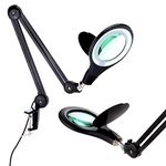 Brightech Light View PRO LED Magnifying Lamp - Full Spectrum Daylight Bright Magnifier Glass Lighted Lens - Adjustable Swivel Arm Utility Clamp Light for Desk Table Task Craft or Work Bench - Black