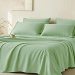 JELLYMONI Full Sheet Sets Grass Green - 400 Thread Count 100% Cotton Sateen Sheets for King Size Bed, Soft and Cooling Sheets, 4 Pieces Hotel Luxury Bedding, Easy Care Cotton Sateen Sheet Set