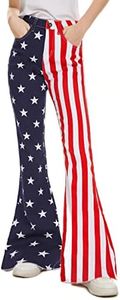 Bell Bottom Jeans for Women High Waist Stretch Flared Denim Slimming American Flag Bootcut Classic Juniors Disco Pants, Red, 6