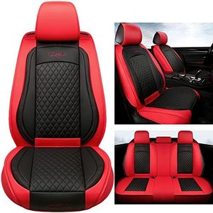 GIANT PANDA Full Set Car Seat Covers Luxury Faux Leatherette Seat Cushions Covers for 5-Seater Models, Fit Most Cars SUV Pick-up Trucks (Red)