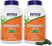 Now Chlorella 1000mg Tablets - 200 Count (Pack of 2) - Natural Occurring Chlorophyll, Beta-Carotene - Non-GMO, Vegan - Green Super Food Supplement for Women and Men