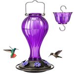 Kingsyard Glass Hummingbird Feeder 24 Ounces, 6 Feeding Ports, Hanging Bird Nectar Feeder for Outdoors Garden Yard Décor, Ant Moat Included, Purple