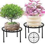 ZEECER Plant Stand Indoor Outdoor Set of 2, Retro Design 10'' Round Plant Rack, Rust-proof Coated Metal Plant Stand, Heavy Duty Flower Pot Stands Outdoor Plant Stands for Patio Garden Home Decor