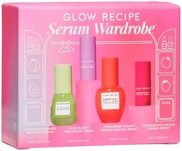 Glow Recipe Serum Skin Care Set- Avocado Ceramide Serum + Strawberry Smooth AHA BHA Serum + Plum Plump Hyaluronic Acid Serum + Pomegranate Peptide Firming Serum Set - 4 Piece Travel Skincare Gift Set