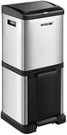 Maxkon 34L Dual Rubbish Bin Stainless Steel Kitchen Waste Bin Trash Can Dustbin Garbage Pedal Bin Sliver Home Office