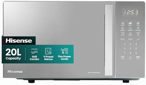 Hisense 700 Watts 20 Litre Silver Digital Solo Microwave Oven With 800W Grill H20MOMSS4HGUK Automatic Defrost, 9 Auto Cook Menus, Clock & Timer, Easy Clean