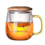 Hniuyun Glass Tea Infuser Cup, Glass Teacups with Strainer and Lid for Loose Leaf Tea, Blooming Tea, Tea Bag, Ice Coffee (14.2oz/ 420ml)