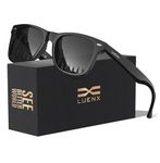 LUENX Polarized Sunglasses for Men Women UV400 Protection Non-mirrored Black Lens Glossy Black Square Frame 54MM