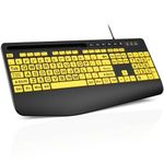 SABLUTE Large Print Computer Keyboards, Wired USB High Contrast with Wrist Rest, Phone Holder Oversized Print Letters Easy to Read for Visually Impaired Vision Individuals (Yellow+Black)