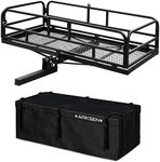 ARKSEN 60 x 24 Inch Folding Cargo Rack Carrier with 500D PVC Waterproof Cargo Bag 500 Lbs Heavy Duty Capacity 2 Inch Receiver Luggage Basket Hitch Fold Up for SUV Pickup Camping Traveling