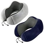 urnexttour Travel Pillow for Airplane-2 Pack Memory Foam Neck Pillows, Soft & Support Travel Essentials for Travelling, Sleeping Rest, Car, Train and Home Use(Grey&Blue)