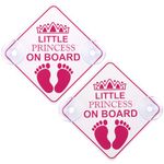 Amabro Little Princess on Board Car Warning Signs, 2pcs 5" x 5” Safety Warning Car Bumper Sticker Double Suction Cups Safety Sign Car Sticker Decal Reusable Baby in Car Sticker, Pink