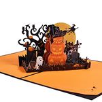 Halloween Pumpkin Cards, FONBAY 3D Pop Up Card Showing Scary Black Cat Ghost Pumpkin Witch Bat Tombstone Full Moon Spooky Trees best Halloween Greeting Cards with Envelope for Kids