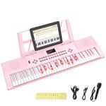 Electronic Keyboard Piano 61 Keys with LED Light, Shayson Portable Digital Pianos Music Keyboard with Microphone, Sheet Music Stand, Piano Note Stickers, Best Gift for Kids Beginners（Pink）