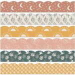 Whaline 82Ft Modern Boho Bulletin Board Borders Sun Moon Leaves Trim Border Pink Beige Green Boho Bulletin Board Stickers for School Classroom Office Decor