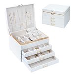 V-LAFUYLIFE Jewelry Box for Women,4-Layer Leather Jewelry Organizer with 3 Drawers Large Jewelry Storage Boxes, Lots of Storage Space For Ring,Necklace,Bracelets,Earring（White）