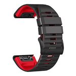 Fleshy Leaf Band Compatible with 26mm cross striations Hook and Loop Quick Dry Watch Band for Fenix 7X / Fenix 6X / Fenix 5X, Strap for Garmin Fenix 6X Pro/Sapphire,Fenix 5X Plus,Enduro (Black-red)