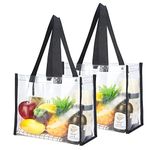 2-Pack Clear Tote Bag Stadium Approved 12x12x6, Transparent See Through Clear Tote Bag for Work, Sports Games, Concerts, Beach (Black)