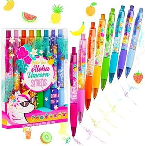 Glitter Gel Smens - Aloha Unicorn Scented Pens, Colored Gel Ink, Medium Point, 8 Count