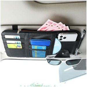 Augeny Car Sun Visor Organizer, Leather Personal Belonging Storage Pouch with Zipper, Car Visor Storage Pouch Sunglasses Holder, Auto Interior Accessories Pocket Organizers (Black)