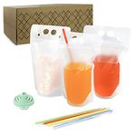 C CRYSTAL LEMON 400PCS Drink Pouches with Straw Smoothie Bags Juice Pouches with 400 Drink Straws, Heavy Duty Hand-Held Translucent Reclosable Ice Drink Pouches Bag