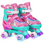 Wheelkids Roller Skates for Toddler Baby Kids Girls Ages 1-12, Pink Unicorn Adjustable Rollerskates Toddlers Beginners 4 Sizes with Light Up Wheels…