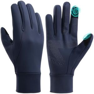OZERO Mens Winter Touchscreen Gloves: Cold Weather Thin Warm Liner Glove - Thermal Windproof Gloves for Running Hiking Cycling Driving-Dark Blue(X-Large)