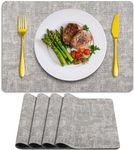 ADRIMER Placemats, Heat Resistant Leather Placemats for Dining Table Set of 4, Waterproof Table Mats, Wipeable Place Mats Set of 4 Anti-Slip Table Placemat for Kitchen, Dining Room, Party, Grey