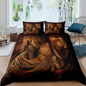 Feelyou Western Cowboy Comforter Cover Set Vintage Farmhouse Bedding Set for Kids Boys Teens 1 Duvet Cover + 1 Pillow Sham Twin Size