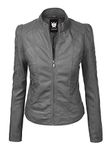 Lock and Love Women's Removable Hooded Faux Leather Moto Biker Jacket (XS~2XL), Wjc746a_grey, X-Large