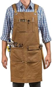 Moslyn Luxury Waxed Canvas Shop Apron Heavy Duty Work Apron for Men & Women with Pocket & Cross-Back Straps Adjustable Tool Apron (Brown)