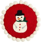 Mud Pie Snowman Felt Wool Trivet, 8" dia, RED