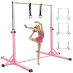 FBSPORT Gymnastics Bar for Kids, Adjustable Height Gymnastic Horizontal Bars,Junior Training Bar Children Folding Training Monkey Bars for Home Using, Pink