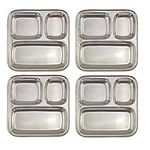 Darware Stainless Steel Divided Plates/Compartment Trays (4-Pack); 9.8 x 8.1 Inches Oblong 3-Section Mini Trays, Great Size for Kids, Portion Control, Camping